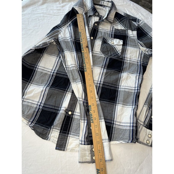 Aeropostale Black/White/Grey Medium Western Plaid Shirt Pearl Snap Long Sleeve - Picture 8 of 12